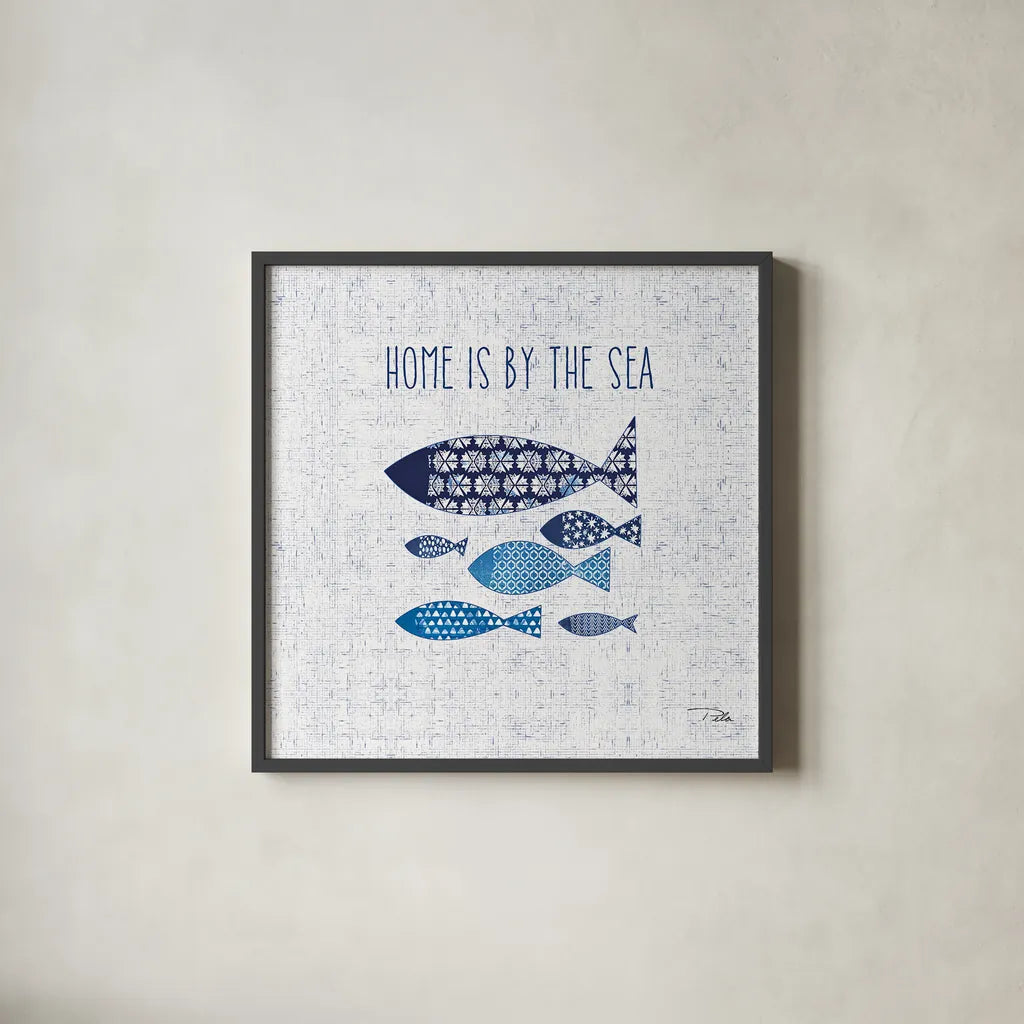 Sunday on the Coast V by Pela. Shown in a sleek black glass frame for a contemporary gallery look. Available as an archival giclee rolled canvas, fine art paper, or poster print. SKU 26523a.