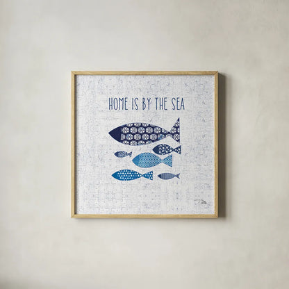 Sunday on the Coast V by Pela. Shown in a natural wood glass frame for a timeless modern aesthetic. Available as an archival giclee rolled canvas, fine art paper, or poster print. SKU 26523a.