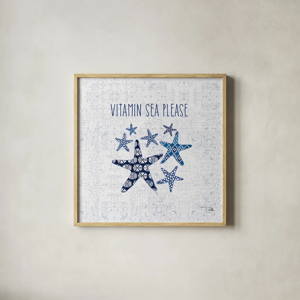 Sunday on the Coast VI by Pela. Shown in a natural wood glass frame for a timeless modern aesthetic. Available as an archival giclee rolled canvas, fine art paper, or poster print. SKU 26524a.