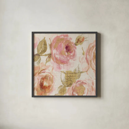 Touch of Rose III by Pela. Shown in a sleek black glass frame for a contemporary gallery look. Available as an archival giclee rolled canvas, fine art paper, or poster print. SKU 20744a.