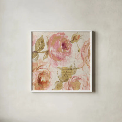 Touch of Rose III by Pela. Shown in a crisp white glass frame for a clean and minimalist style. Available as an archival giclee rolled canvas, fine art paper, or poster print. SKU 20744a.