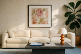 Touch of Rose III by Pela. Displayed in a glass frame with matte in a clean modern living room. Available as an archival giclee rolled canvas, fine art paper, or poster print. SKU 20744a.