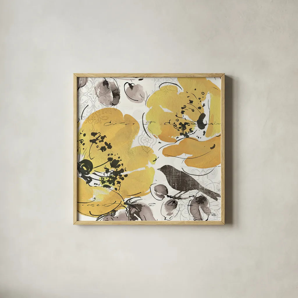 Watercolorful II by Pela. Shown in a natural wood glass frame for a timeless modern aesthetic. Available as an archival giclee rolled canvas, fine art paper, or poster print. SKU 22008a.