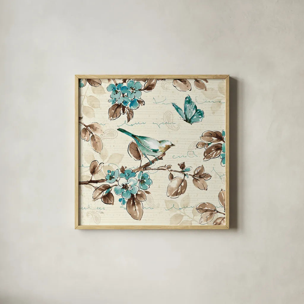 Wing Prints III by Pela. Shown in a natural wood glass frame for a timeless modern aesthetic. Available as an archival giclee rolled canvas, fine art paper, or poster print. SKU 12819a.