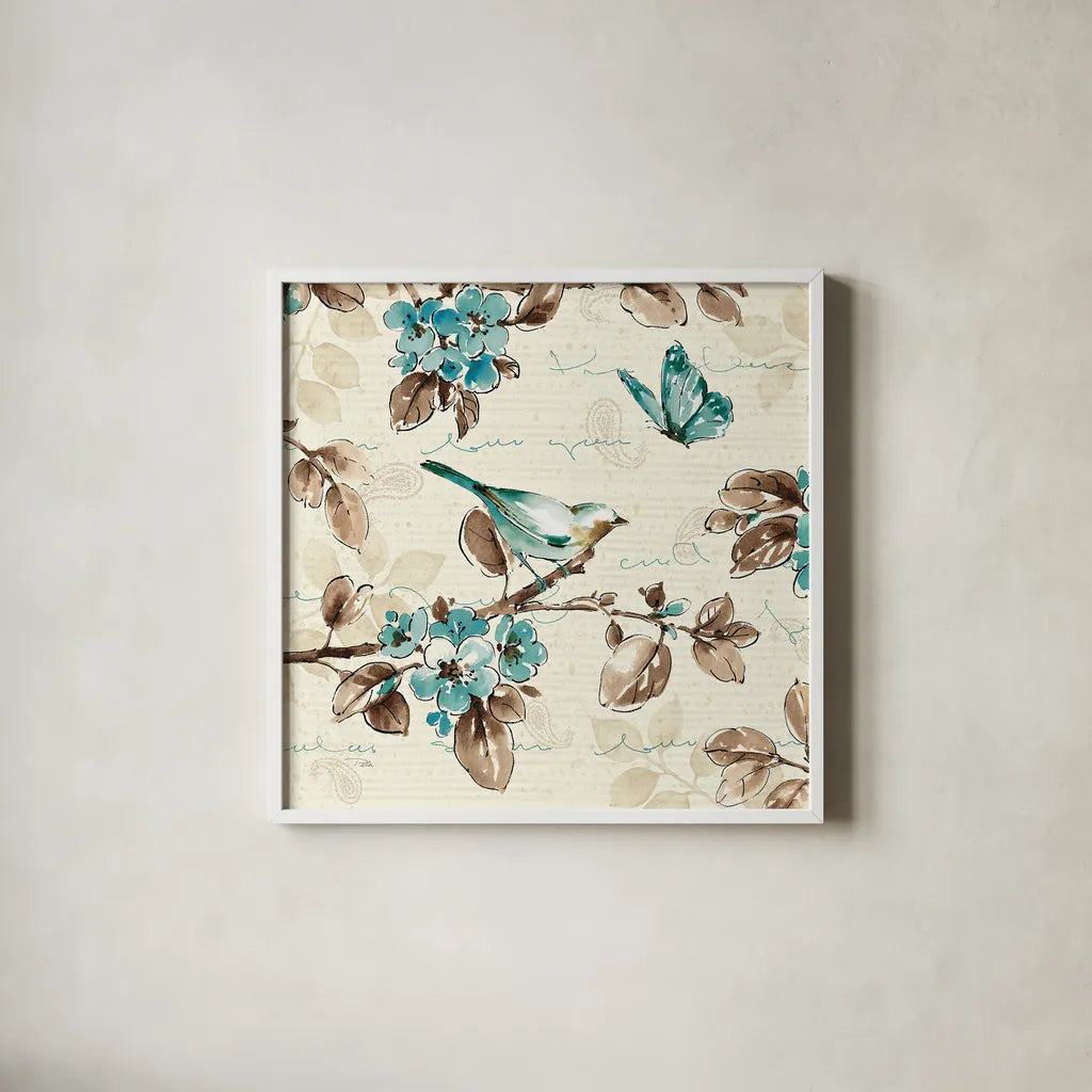 Wing Prints III by Pela. Shown in a crisp white glass frame for a clean and minimalist style. Available as an archival giclee rolled canvas, fine art paper, or poster print. SKU 12819a.