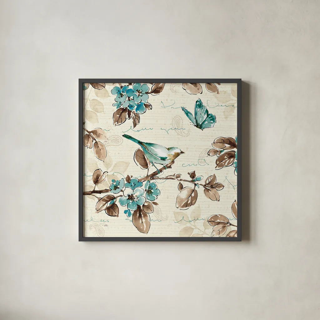 Wing Prints III by Pela. Shown in a sleek black glass frame for a contemporary gallery look. Available as an archival giclee rolled canvas, fine art paper, or poster print. SKU 13457a.
