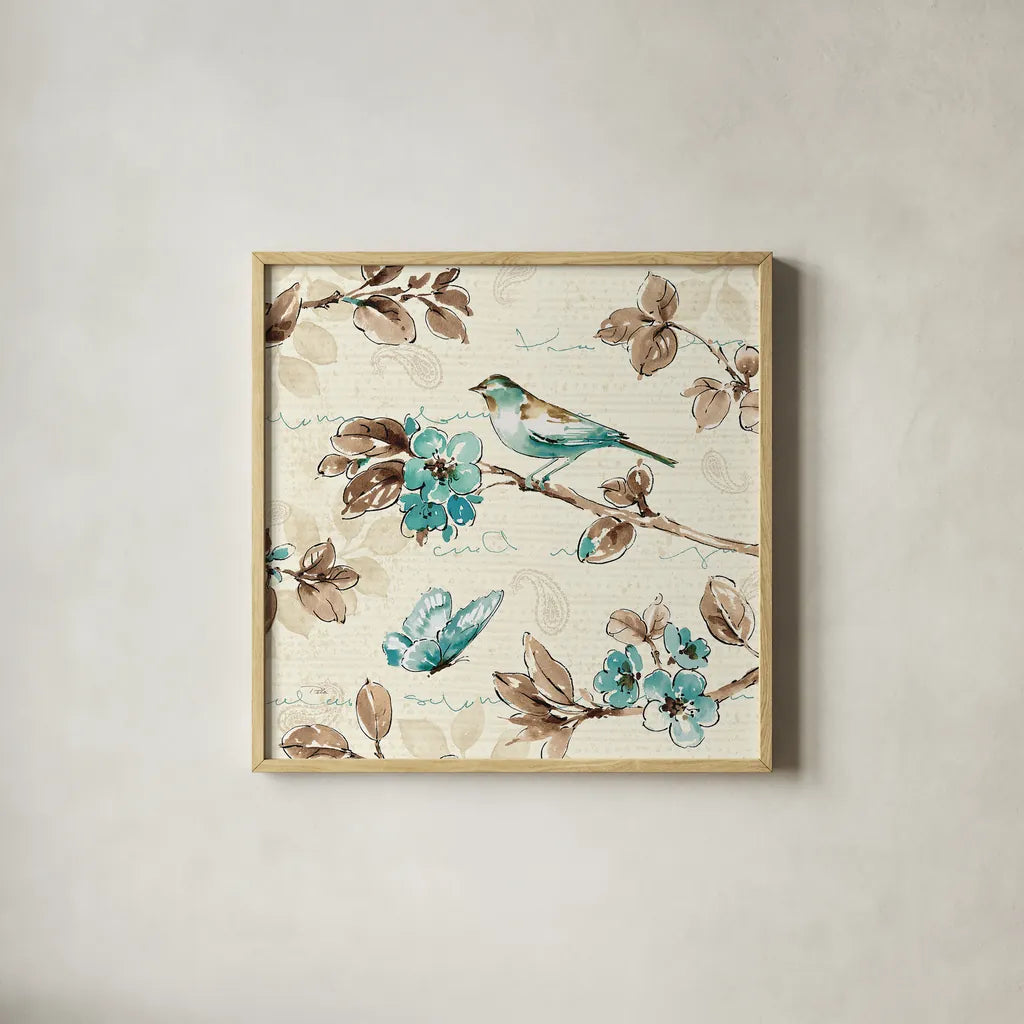 Wing Prints IV by Pela. Shown in a natural wood glass frame for a timeless modern aesthetic. Available as an archival giclee rolled canvas, fine art paper, or poster print. SKU 12820a.