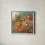 Roses Spice II Crop by Peter McGowan. Shown in a natural wood glass frame for a timeless modern aesthetic. Available as an archival giclee rolled canvas, fine art paper, or poster print. SKU 27987a.