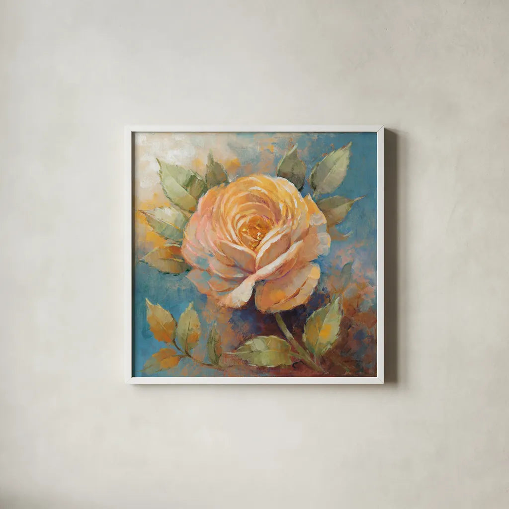 Roses Spice IV Crop by Peter McGowan. Shown in a crisp white glass frame for a clean and minimalist style. Available as an archival giclee rolled canvas, fine art paper, or poster print. SKU 27989a.
