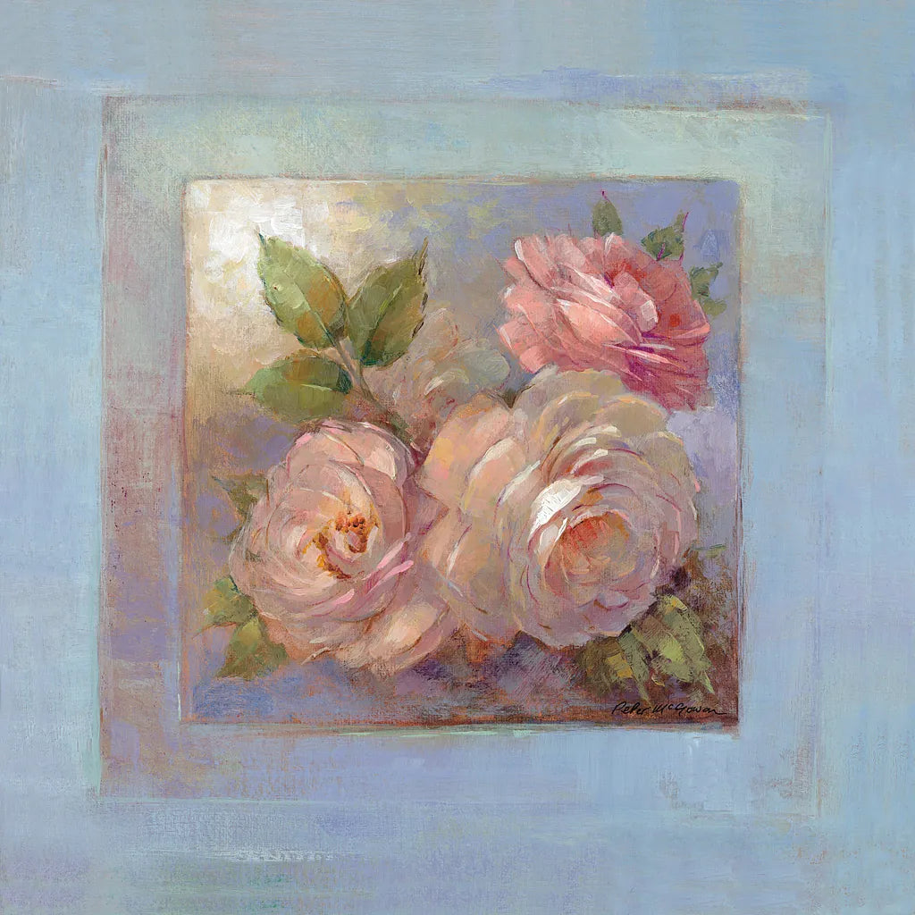 Roses on Blue II by Peter McGowan. SKU 1247a. Archival Giclee Fine art print for wall decor.