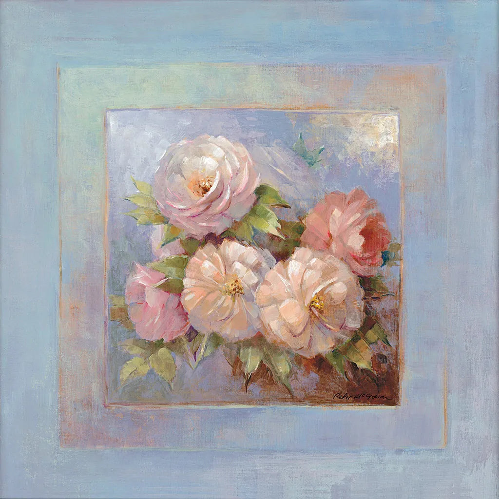 Roses on Blue III by Peter McGowan. SKU 1248a. Archival Giclee Fine art print for wall decor.
