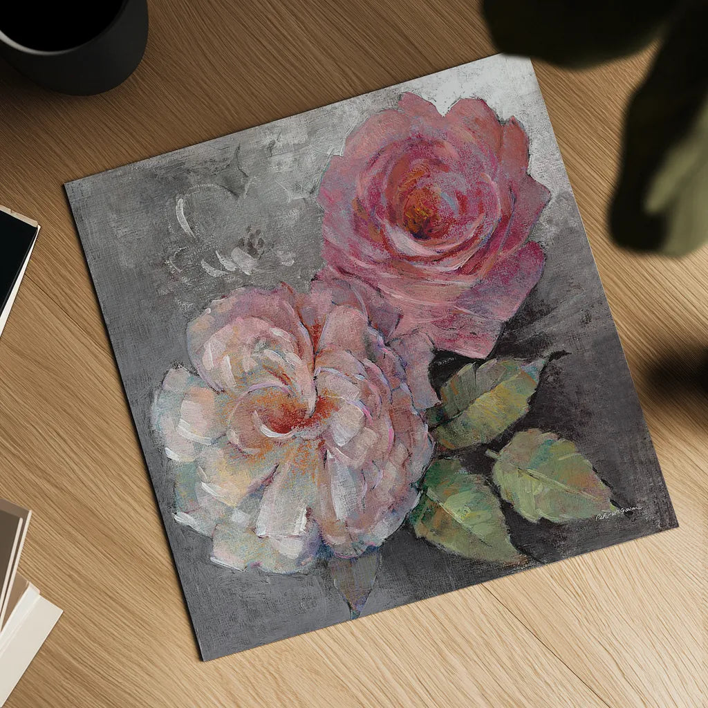 Roses on Gray I Crop by Peter McGowan. Shown as a detailed flat fine art print, highlighting archival giclee quality. Available as an archival giclee rolled canvas, fine art paper, or poster print. SKU 27975a.