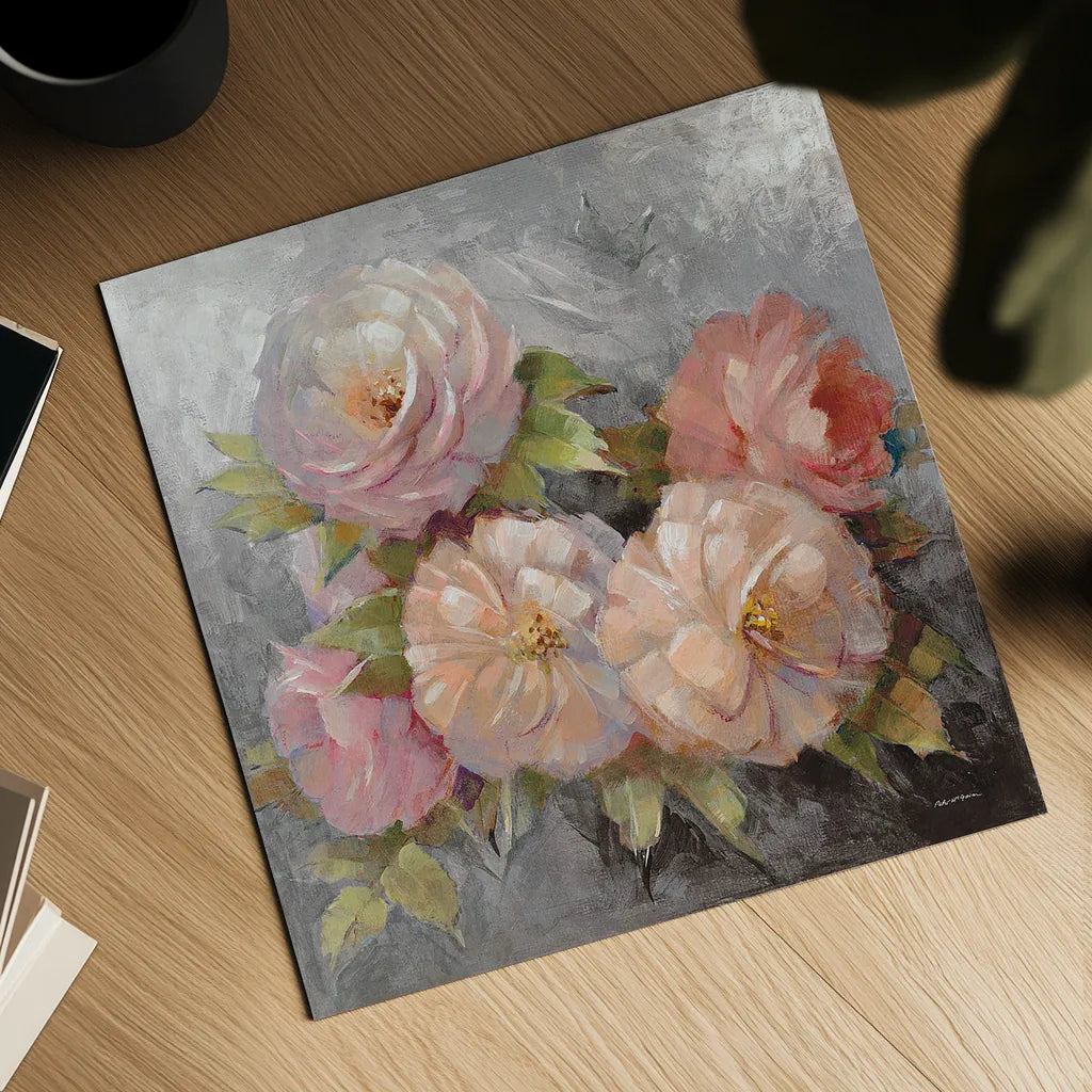 Roses on Gray III Crop by Peter McGowan. Shown as a detailed flat fine art print, highlighting archival giclee quality. Available as an archival giclee rolled canvas, fine art paper, or poster print. SKU 27977a.