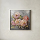 Roses on Gray III Crop by Peter McGowan. Shown in a sleek black glass frame for a contemporary gallery look. Available as an archival giclee rolled canvas, fine art paper, or poster print. SKU 27977a.
