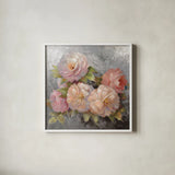 Roses on Gray III Crop by Peter McGowan. Shown in a crisp white glass frame for a clean and minimalist style. Available as an archival giclee rolled canvas, fine art paper, or poster print. SKU 27977a.