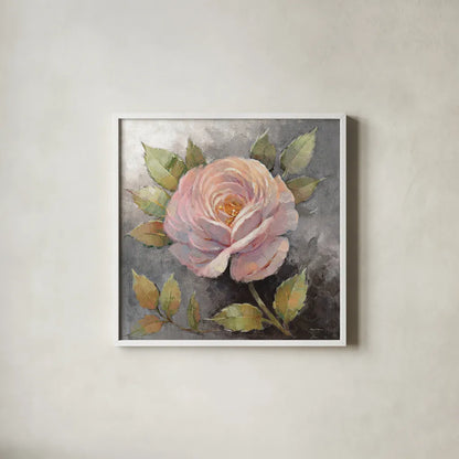 Roses on Gray IV Crop by Peter McGowan. Shown in a crisp white glass frame for a clean and minimalist style. Available as an archival giclee rolled canvas, fine art paper, or poster print. SKU 27978a.