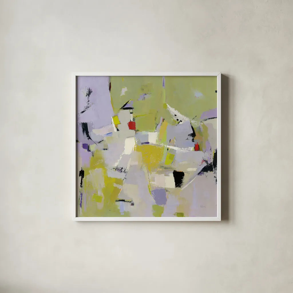 And All That Jazz by Phyllis Adams. Shown in a crisp white glass frame for a clean and minimalist style. Available as an archival giclee rolled canvas, fine art paper, or poster print. SKU 37287a.