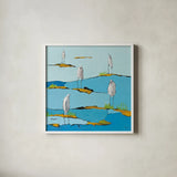 Beach Bums v2 by Phyllis Adams. Shown in a crisp white glass frame for a clean and minimalist style. Available as an archival giclee rolled canvas, fine art paper, or poster print. SKU 27680a.