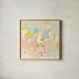 Block Party by Phyllis Adams. Shown in a natural wood glass frame for a timeless modern aesthetic. Available as an archival giclee rolled canvas, fine art paper, or poster print. SKU 37289a.