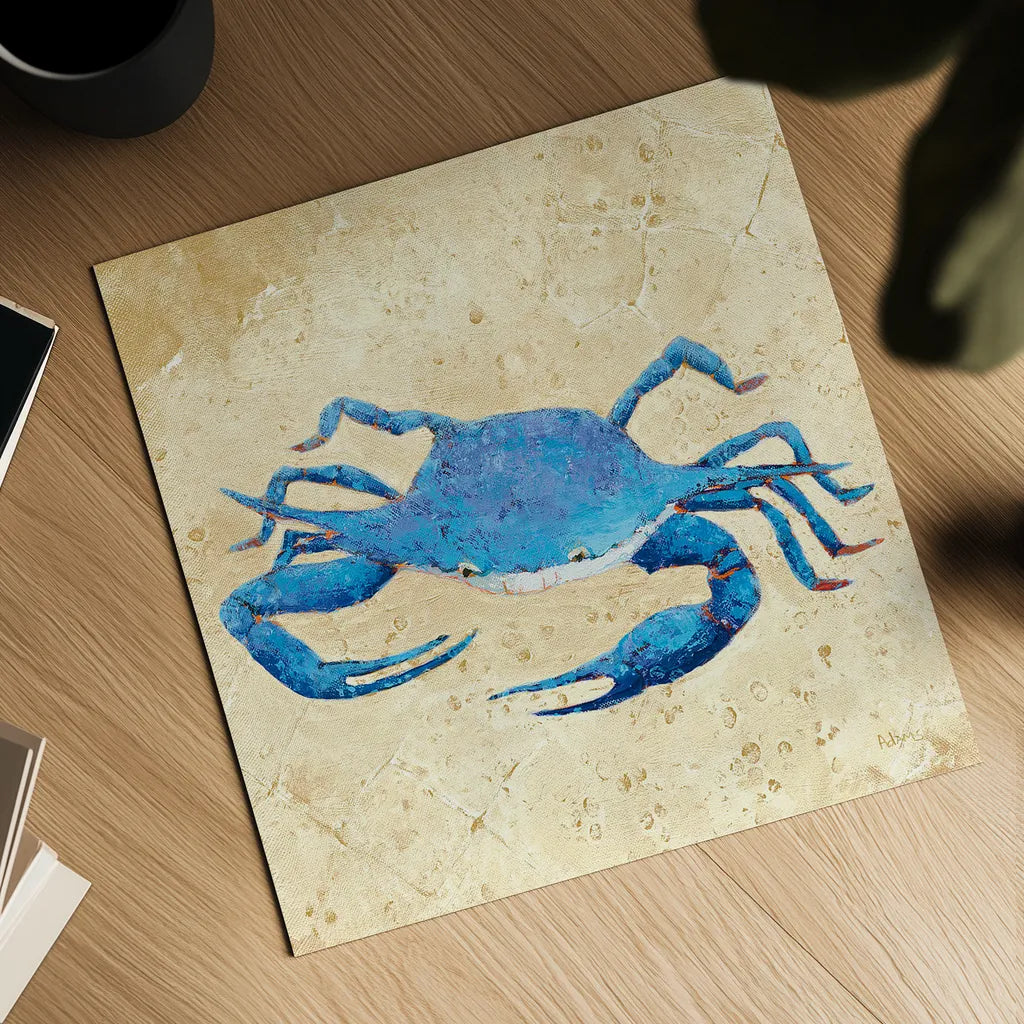 Blue Crab V Neutral Crop by Phyllis Adams. Shown as a detailed flat fine art print, highlighting archival giclee quality. Available as an archival giclee rolled canvas, fine art paper, or poster print. SKU 27727a.