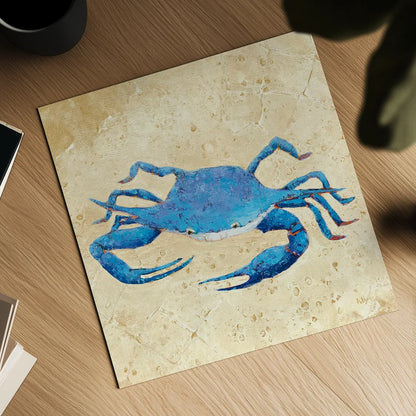 Blue Crab V Neutral Crop by Phyllis Adams. Shown as a detailed flat fine art print, highlighting archival giclee quality. Available as an archival giclee rolled canvas, fine art paper, or poster print. SKU 27727a.