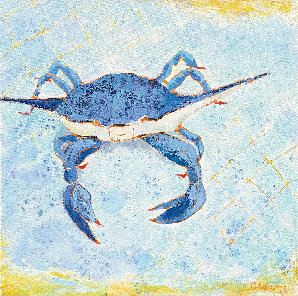 Blue Crab VI by Phyllis Adams. SKU 27242a. Archival Giclee Fine art print for wall decor.