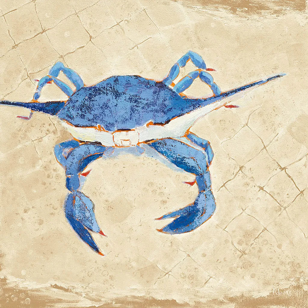 Blue Crab VI Neutral by Phyllis Adams. SKU 27728a. Archival Giclee Fine art print for wall decor.