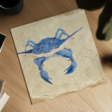 Blue Crab VI Neutral by Phyllis Adams. Shown as a detailed flat fine art print, highlighting archival giclee quality. Available as an archival giclee rolled canvas, fine art paper, or poster print. SKU 27728a.