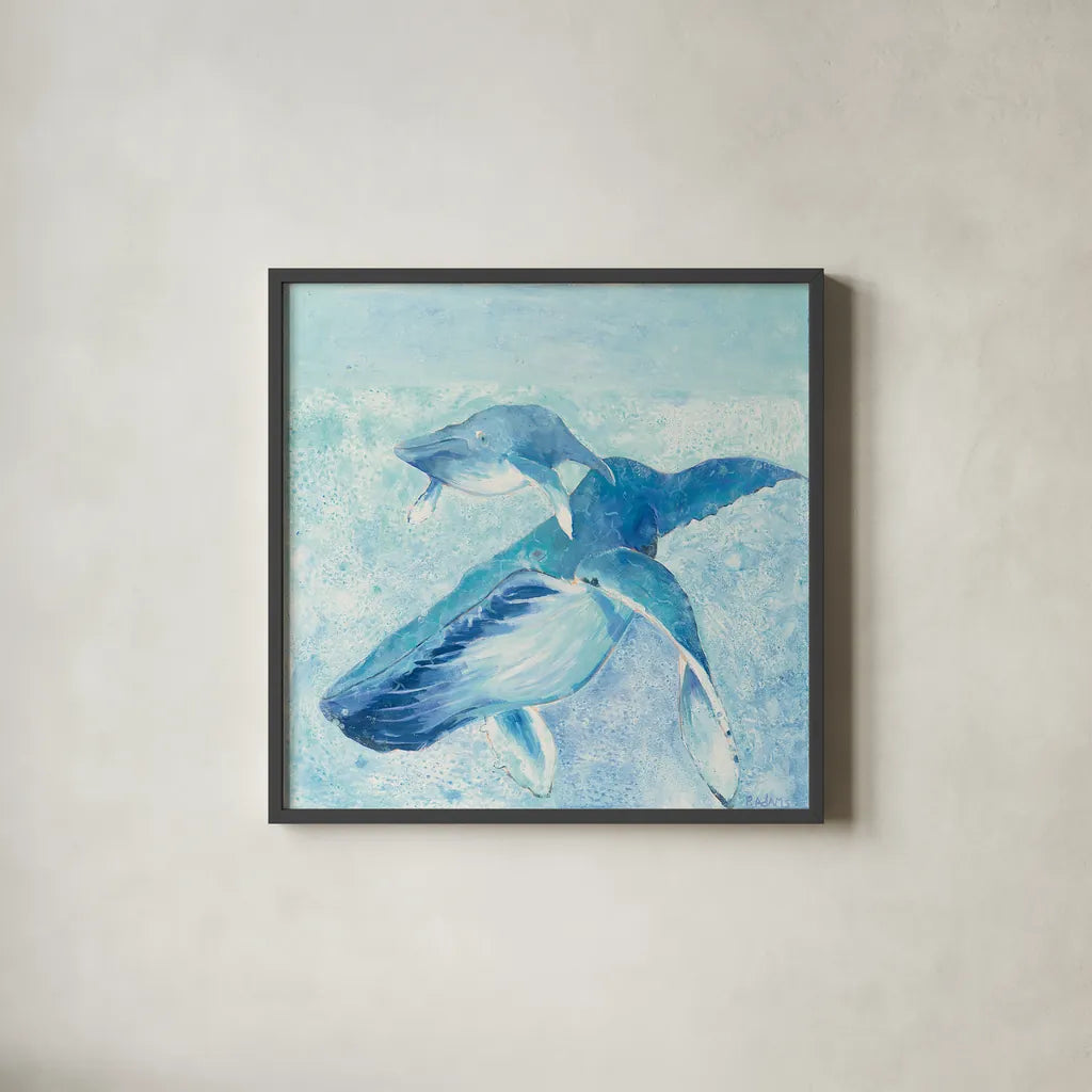 Blue Mama by Phyllis Adams. Shown in a sleek black glass frame for a contemporary gallery look. Available as an archival giclee rolled canvas, fine art paper, or poster print. SKU 27256a.
