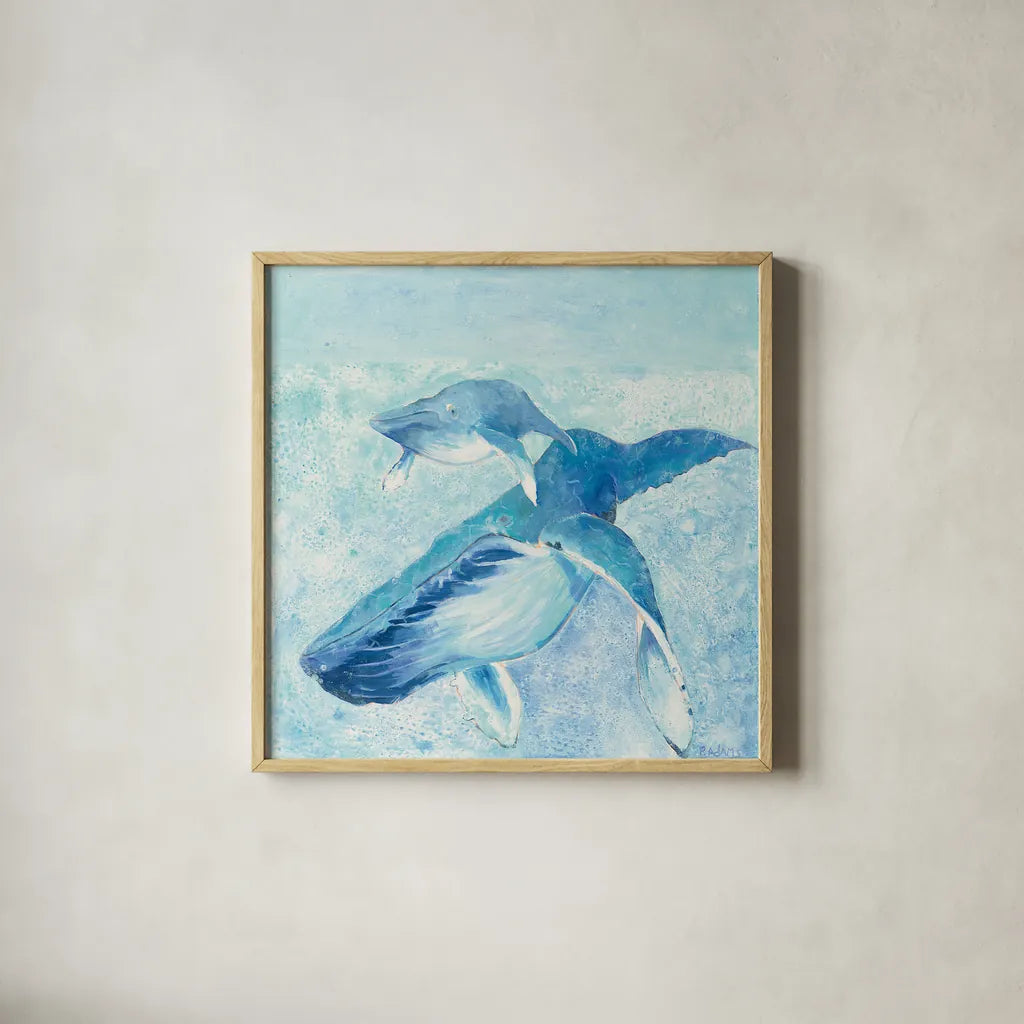 Blue Mama by Phyllis Adams. Shown in a natural wood glass frame for a timeless modern aesthetic. Available as an archival giclee rolled canvas, fine art paper, or poster print. SKU 27256a.