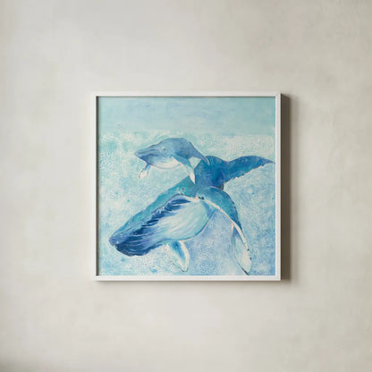 Blue Mama by Phyllis Adams. Shown in a crisp white glass frame for a clean and minimalist style. Available as an archival giclee rolled canvas, fine art paper, or poster print. SKU 27256a.