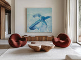Blue Mama by Phyllis Adams. Shown as extra-large giant wall art in a modern living room. Available as an archival giclee rolled canvas, fine art paper, or poster print. SKU 27256a.