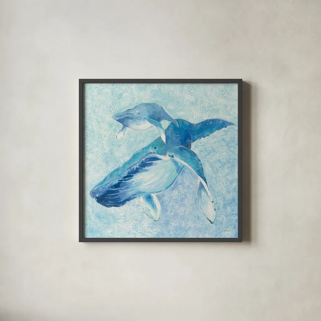 Blue Mama v2 by Phyllis Adams. Shown in a sleek black glass frame for a contemporary gallery look. Available as an archival giclee rolled canvas, fine art paper, or poster print. SKU 27639a.