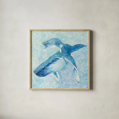 Blue Mama v2 by Phyllis Adams. Shown in a natural wood glass frame for a timeless modern aesthetic. Available as an archival giclee rolled canvas, fine art paper, or poster print. SKU 27639a.