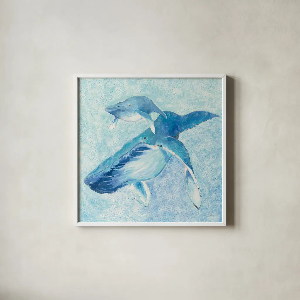 Blue Mama v2 by Phyllis Adams. Shown in a crisp white glass frame for a clean and minimalist style. Available as an archival giclee rolled canvas, fine art paper, or poster print. SKU 27639a.