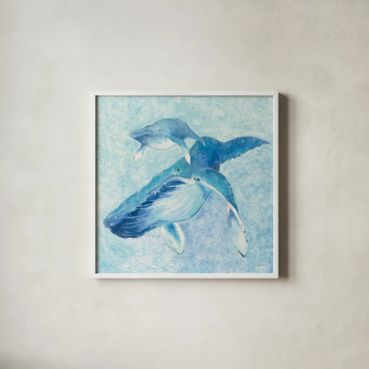 Blue Mama v2 by Phyllis Adams. Shown in a crisp white glass frame for a clean and minimalist style. Available as an archival giclee rolled canvas, fine art paper, or poster print. SKU 27639a.
