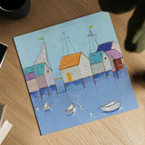 Boat House Row by Phyllis Adams. Shown as a detailed flat fine art print, highlighting archival giclee quality. Available as an archival giclee rolled canvas, fine art paper, or poster print. SKU 27250a.