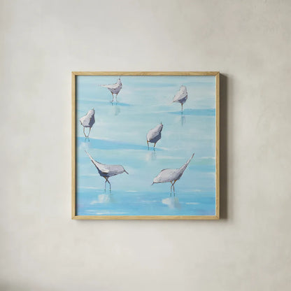 By the Waters Edge by Phyllis Adams. Shown in a natural wood glass frame for a timeless modern aesthetic. Available as an archival giclee rolled canvas, fine art paper, or poster print. SKU 27236a.