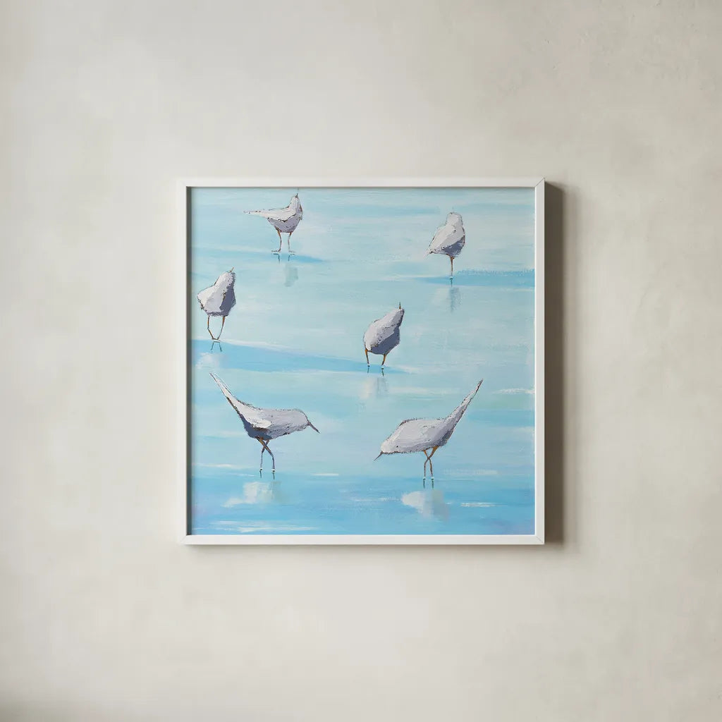 By the Waters Edge by Phyllis Adams. Shown in a crisp white glass frame for a clean and minimalist style. Available as an archival giclee rolled canvas, fine art paper, or poster print. SKU 27236a.