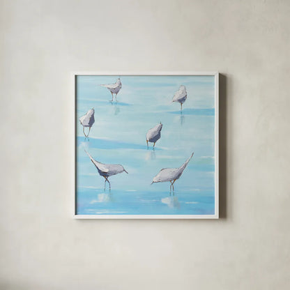 By the Waters Edge by Phyllis Adams. Shown in a crisp white glass frame for a clean and minimalist style. Available as an archival giclee rolled canvas, fine art paper, or poster print. SKU 27236a.