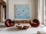 By the Waters Edge by Phyllis Adams. Shown as extra-large giant wall art in a modern living room. Available as an archival giclee rolled canvas, fine art paper, or poster print. SKU 27236a.