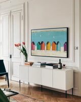 Cabanas I by Phyllis Adams. shown as a framed stretched canvas in a living room above a console. Available as a archival giclee rolled canvas, fine art paper, or poster print. SKU 37284i.