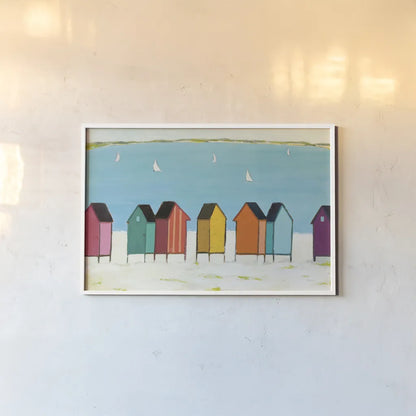 Cabanas I by Phyllis Adams. shown as a paper print in a white frame. Available as a archival giclee rolled canvas, fine art paper, or poster print. SKU 37284i.
