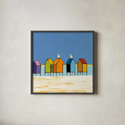 Cabanas II by Phyllis Adams. Shown in a sleek black glass frame for a contemporary gallery look. Available as an archival giclee rolled canvas, fine art paper, or poster print. SKU 37285a.