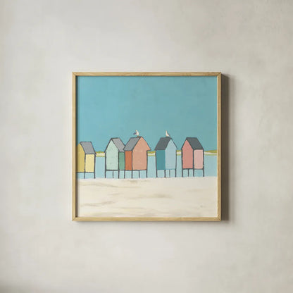 Cabanas II Pastel by Phyllis Adams. Shown in a natural wood glass frame for a timeless modern aesthetic. Available as an archival giclee rolled canvas, fine art paper, or poster print. SKU 37705a.