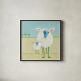 Colorful Sheep by Phyllis Adams. Shown in a sleek black glass frame for a contemporary gallery look. Available as an archival giclee rolled canvas, fine art paper, or poster print. SKU 61809a.