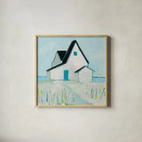 Cottage by the Sea Neutral by Phyllis Adams. Shown in a natural wood glass frame for a timeless modern aesthetic. Available as an archival giclee rolled canvas, fine art paper, or poster print. SKU 54344a.
