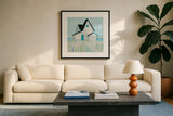 Cottage by the Sea Neutral by Phyllis Adams. Displayed in a glass frame with matte in a clean modern living room. Available as an archival giclee rolled canvas, fine art paper, or poster print. SKU 54344a.