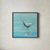 Egret I by Phyllis Adams. Shown in a sleek black glass frame for a contemporary gallery look. Available as an archival giclee rolled canvas, fine art paper, or poster print. SKU 27238a.