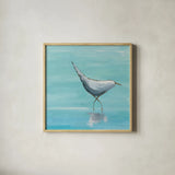 Egret I by Phyllis Adams. Shown in a natural wood glass frame for a timeless modern aesthetic. Available as an archival giclee rolled canvas, fine art paper, or poster print. SKU 27238a.